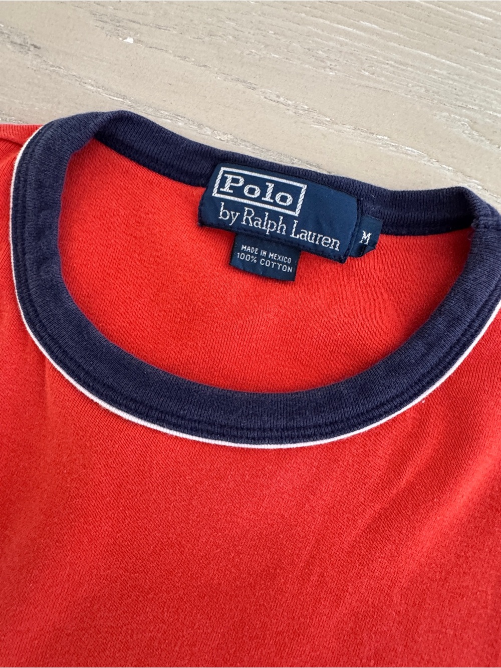 Polo by Ralph Lauren Orange Tee with Navy Collar and White Piping